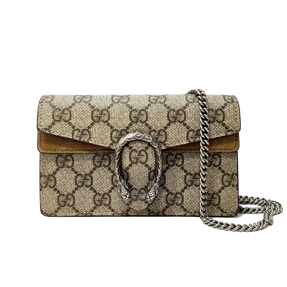 【GUCCI 古馳】476432 經典Dionysus系列GG Supreme帆布迷你酒神手拿包/斜背包(棕色)