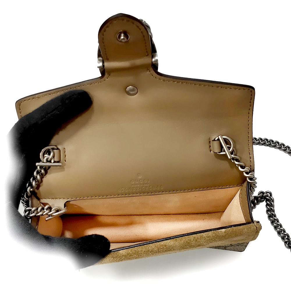 【GUCCI 古馳】476432 經典Dionysus系列GG Supreme帆布迷你酒神手拿包/斜背包(棕色)