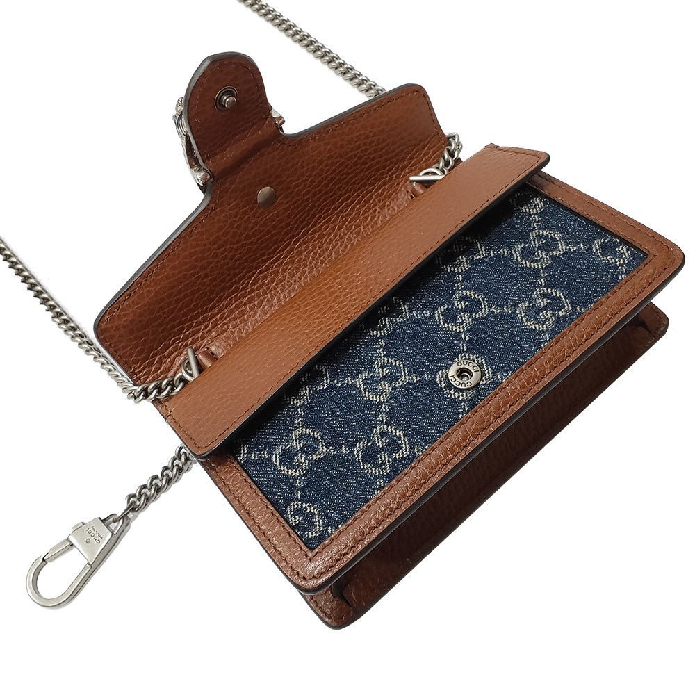 【GUCCI 古馳】476432 經典Dionysus系列GG Supreme帆布迷你酒神手拿包/斜背包(丹寧)