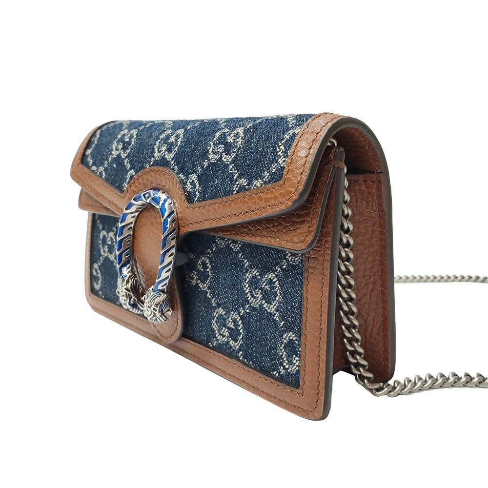 【GUCCI 古馳】476432 經典Dionysus系列GG Supreme帆布迷你酒神手拿包/斜背包(丹寧)