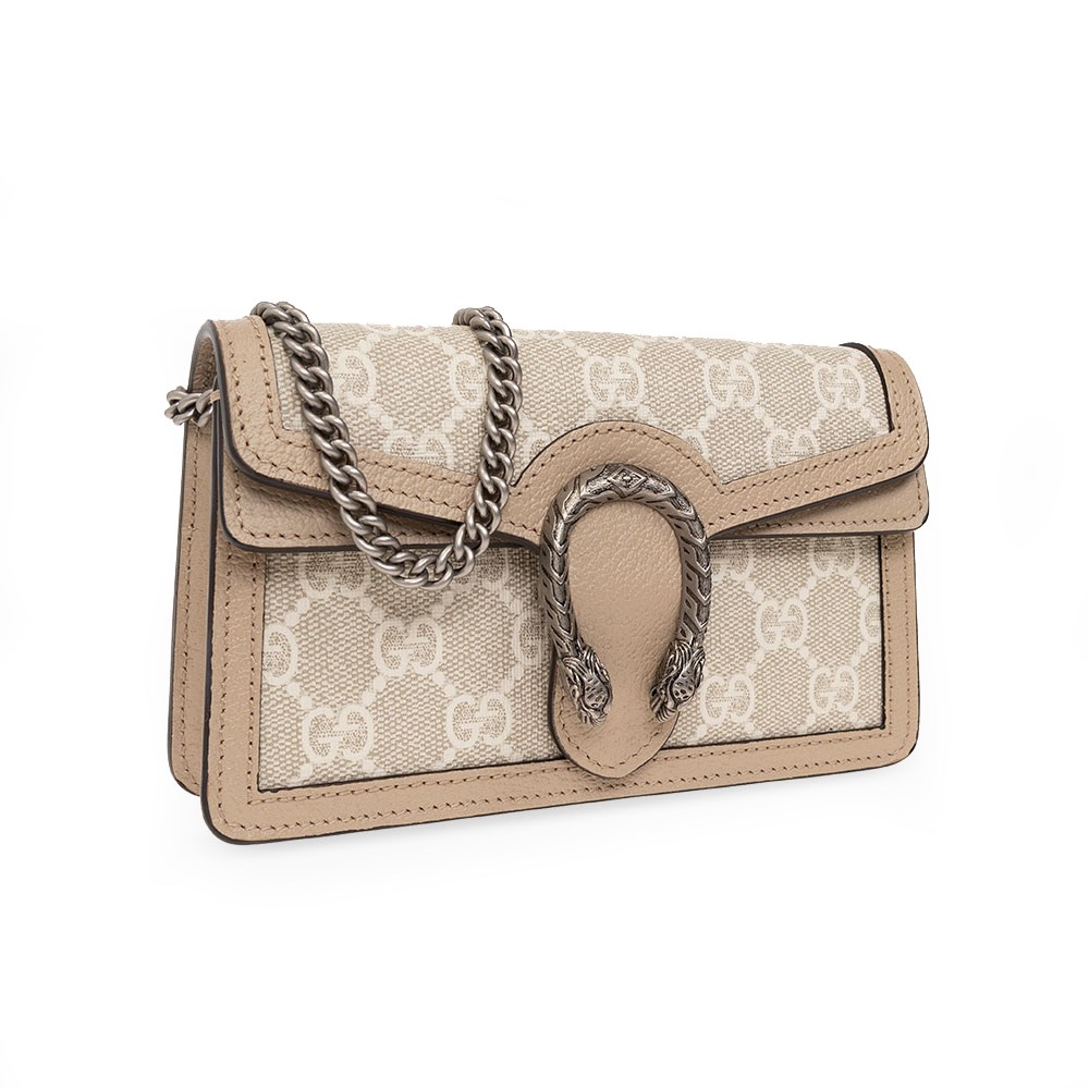【GUCCI 古馳】476432 經典Dionysus系列GG Supreme帆布迷你酒神手拿包/斜背包 (燕麥色)
