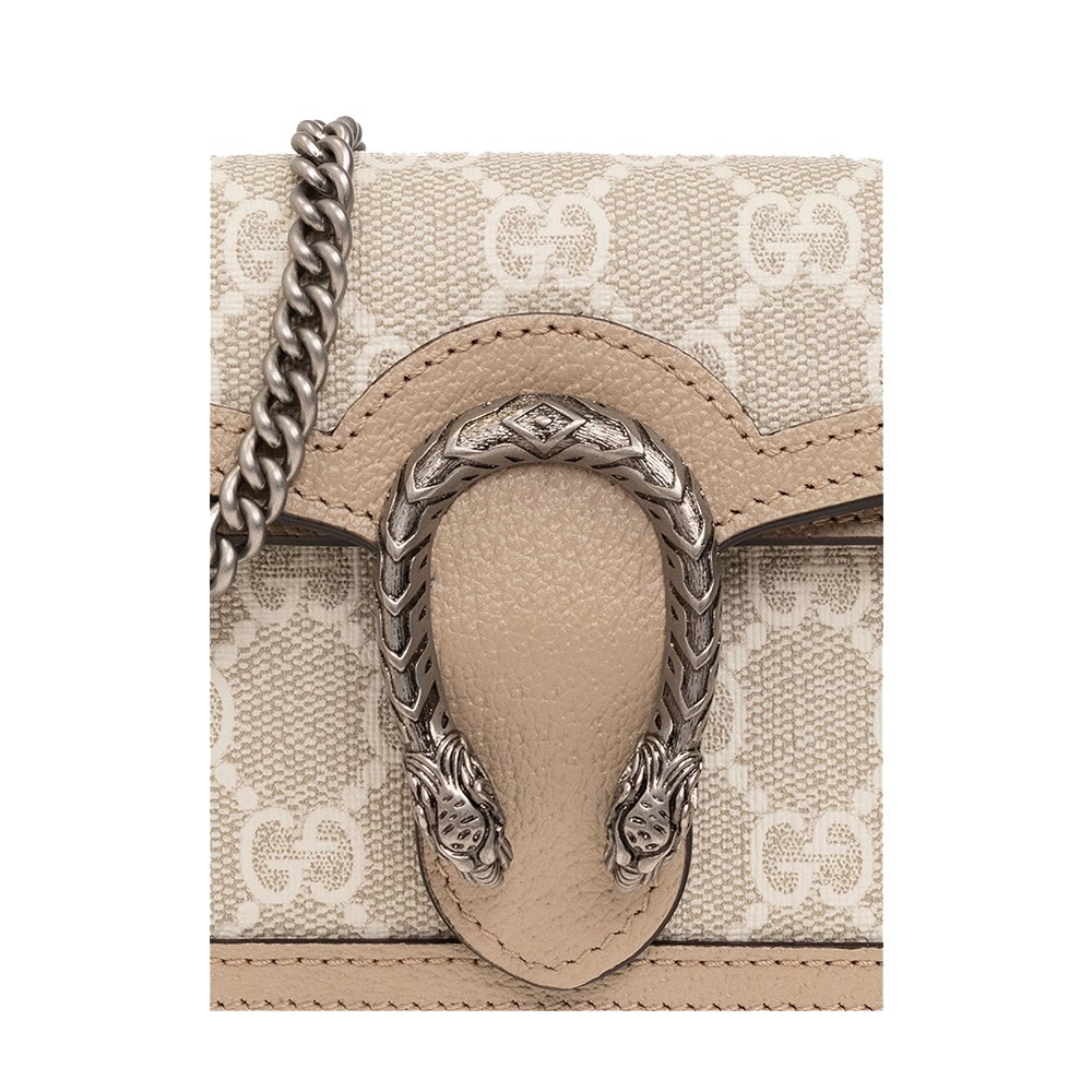 【GUCCI 古馳】476432 經典Dionysus系列GG Supreme帆布迷你酒神手拿包/斜背包 (燕麥色)