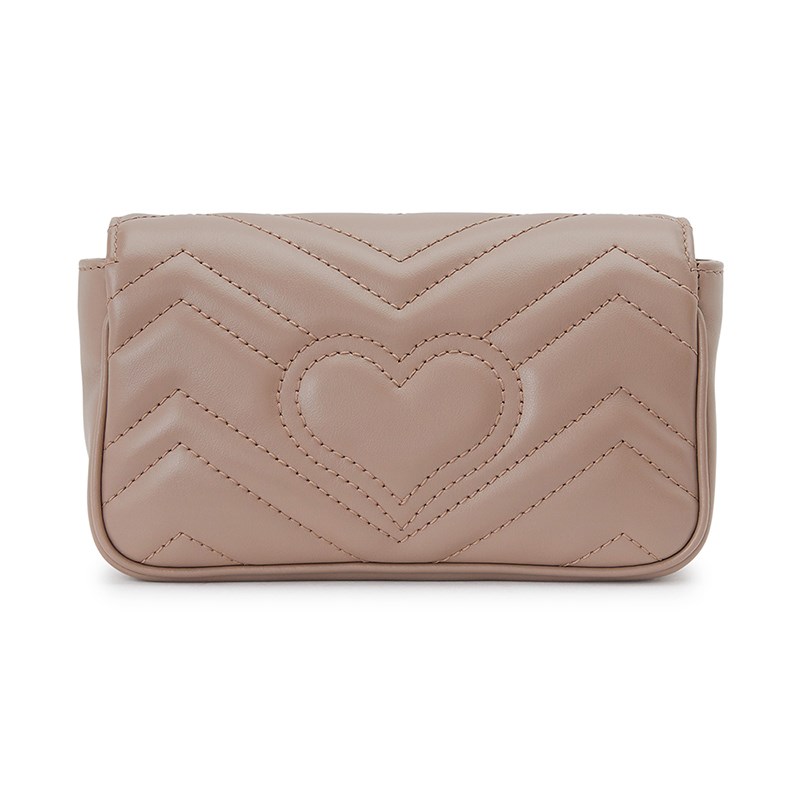 【GUCCI 古馳】476433 經典Marmont系列仿舊金色GG LOGO牛皮山字紋MINI款手拿/腰包/肩背/斜背包(藕粉)