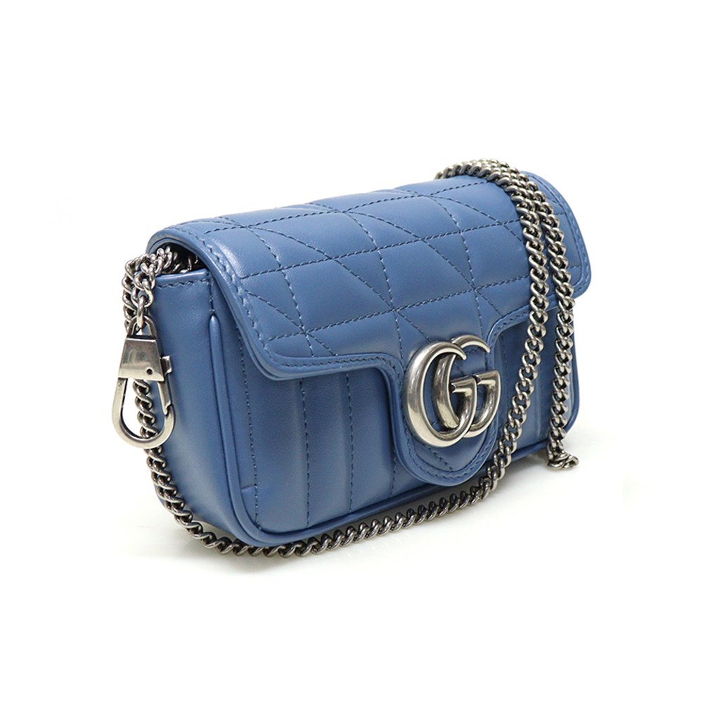 【GUCCI 古馳】476433 經典Marmont系列仿舊GG LOGO牛皮山字紋MINI款手拿/腰包/肩背/斜背包(藍色)