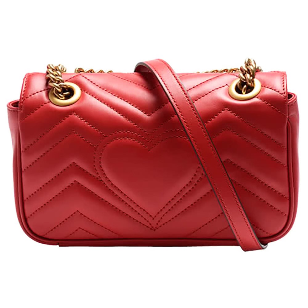 【GUCCI 古馳】446744 經典Marmont系列復古GG LOGO金釦翻蓋斜背鍊包(紅色22cm)
