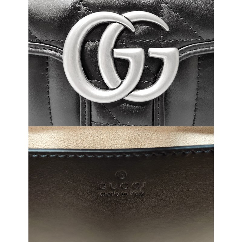 【GUCCI 古馳】446744 新款GG Marmont絎縫系列銀釦掀蓋肩背/斜背包(黑色22cm)