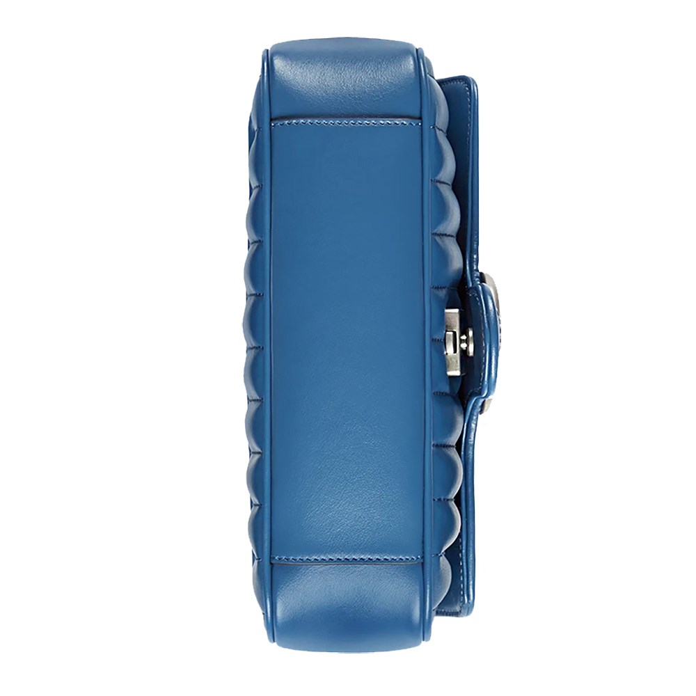 【GUCCI 古馳】446744 經典GG Marmont絎縫系列銀釦掀蓋肩背/斜背包(藍色22cm)