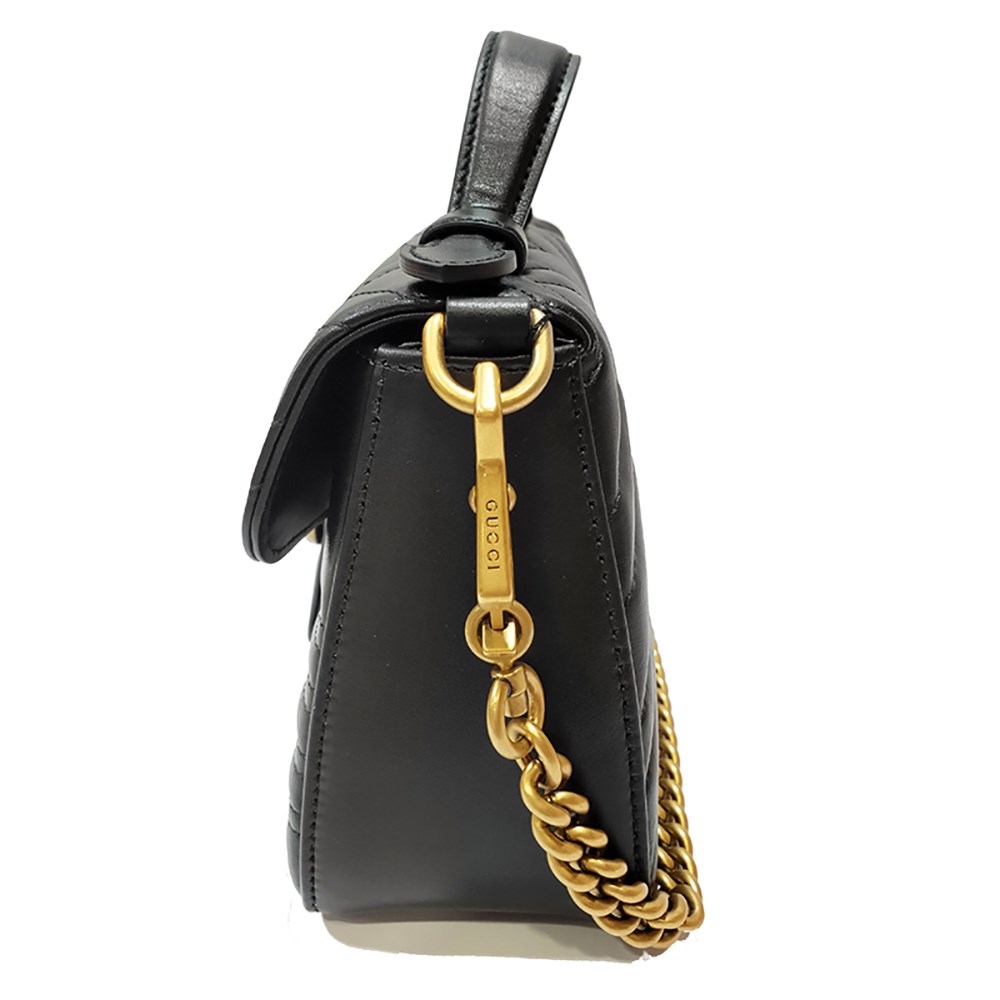 【GUCCI 古馳】547260 Marmont mini仿舊金色 LOGO牛皮暗釦手提/斜背兩用包