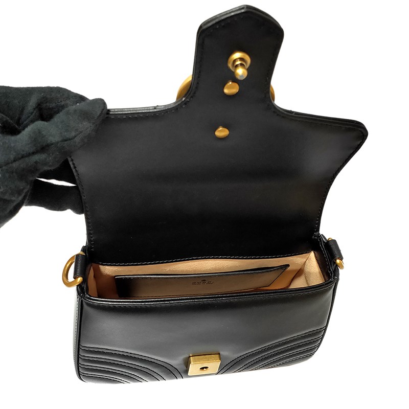 【GUCCI 古馳】547260 Marmont mini仿舊金色 LOGO牛皮暗釦手提/斜背兩用包