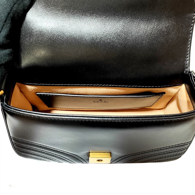 【GUCCI 古馳】547260 Marmont mini仿舊金色 LOGO牛皮暗釦手提/斜背兩用包