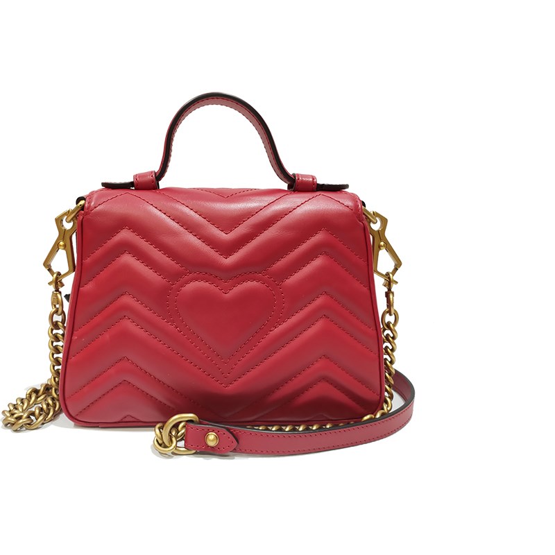 【GUCCI 古馳】547260 經典Marmont系列仿舊金色 LOGO牛皮暗釦手提/斜背兩用包(紅色)