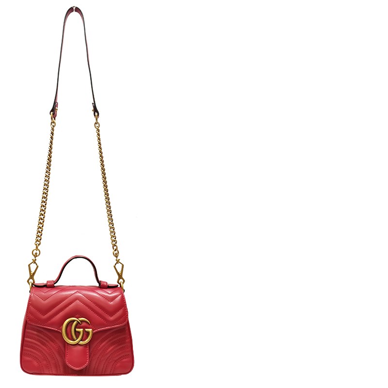 【GUCCI 古馳】547260 經典Marmont系列仿舊金色 LOGO牛皮暗釦手提/斜背兩用包(紅色)