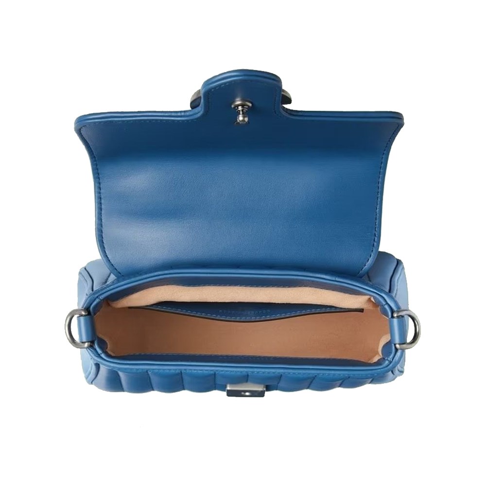 【GUCCI 古馳】583571 經典Marmont mini仿舊銀色 LOGO牛皮暗釦手提/斜背包(藍色)