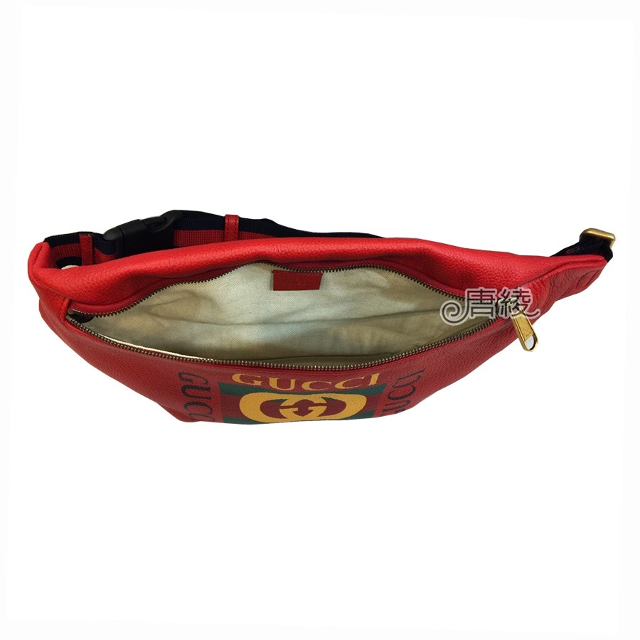 【GUCCI 古馳】493869 復古綠紅綠織帶牛皮腰包胸包/斜背包(80CM)