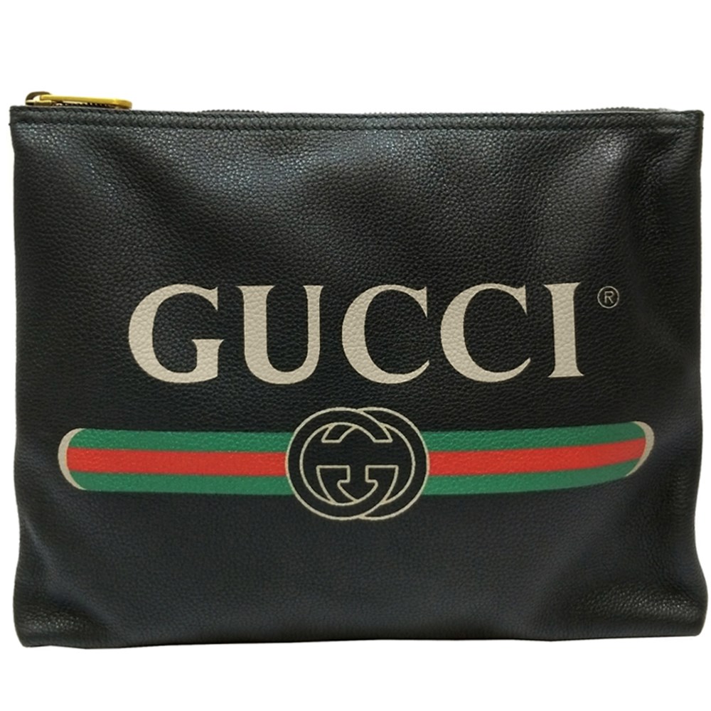【GUCCI 古馳】500981 經典綠紅綠織帶復古小牛皮手拿包