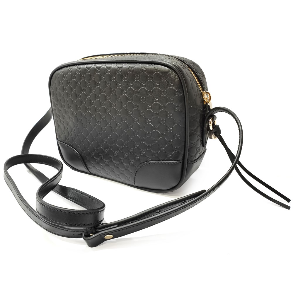 【GUCCI 古馳】 449413 經典Guccissima壓紋肩背斜背相機包(黑色)