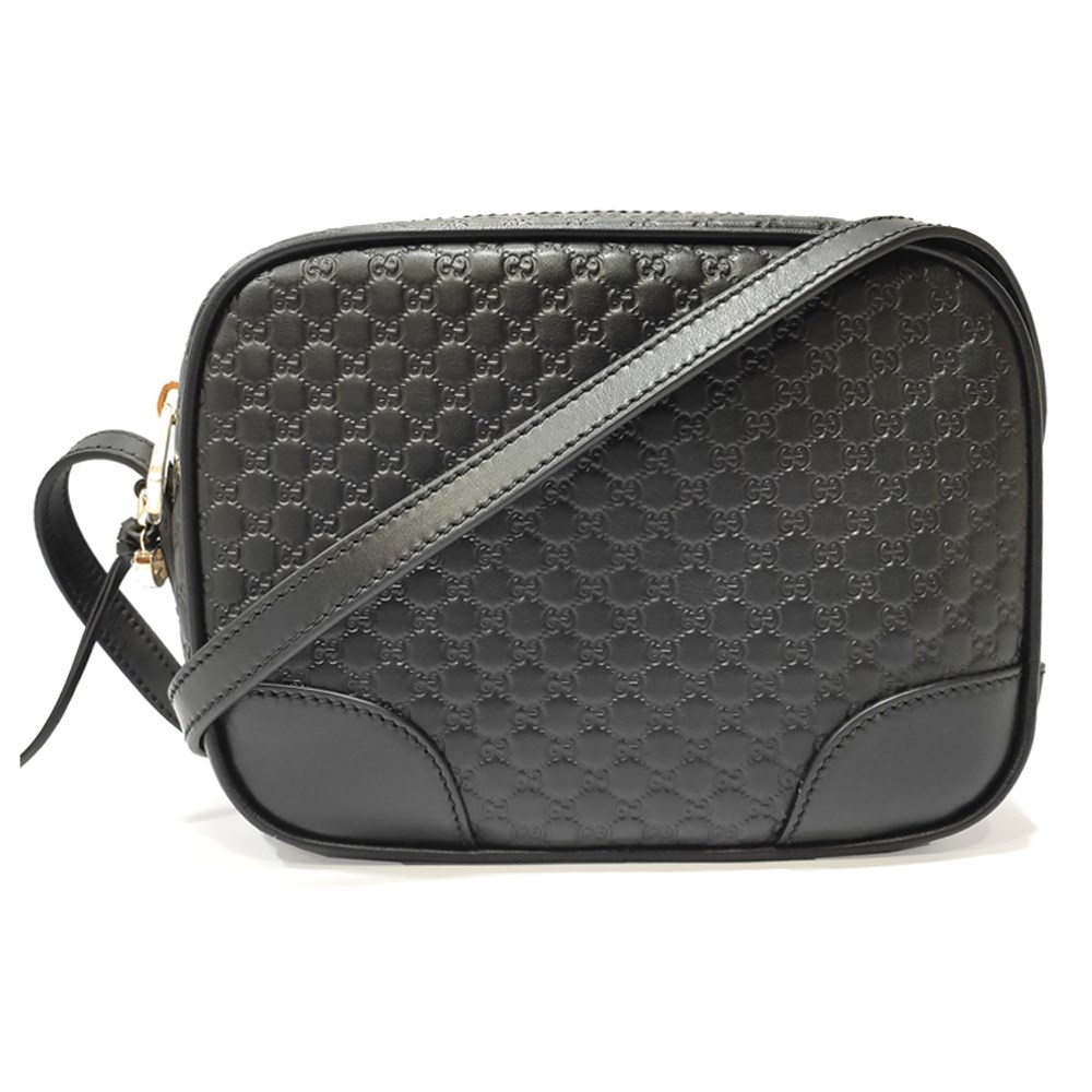 【GUCCI 古馳】 449413 經典Guccissima壓紋肩背斜背相機包(黑色)