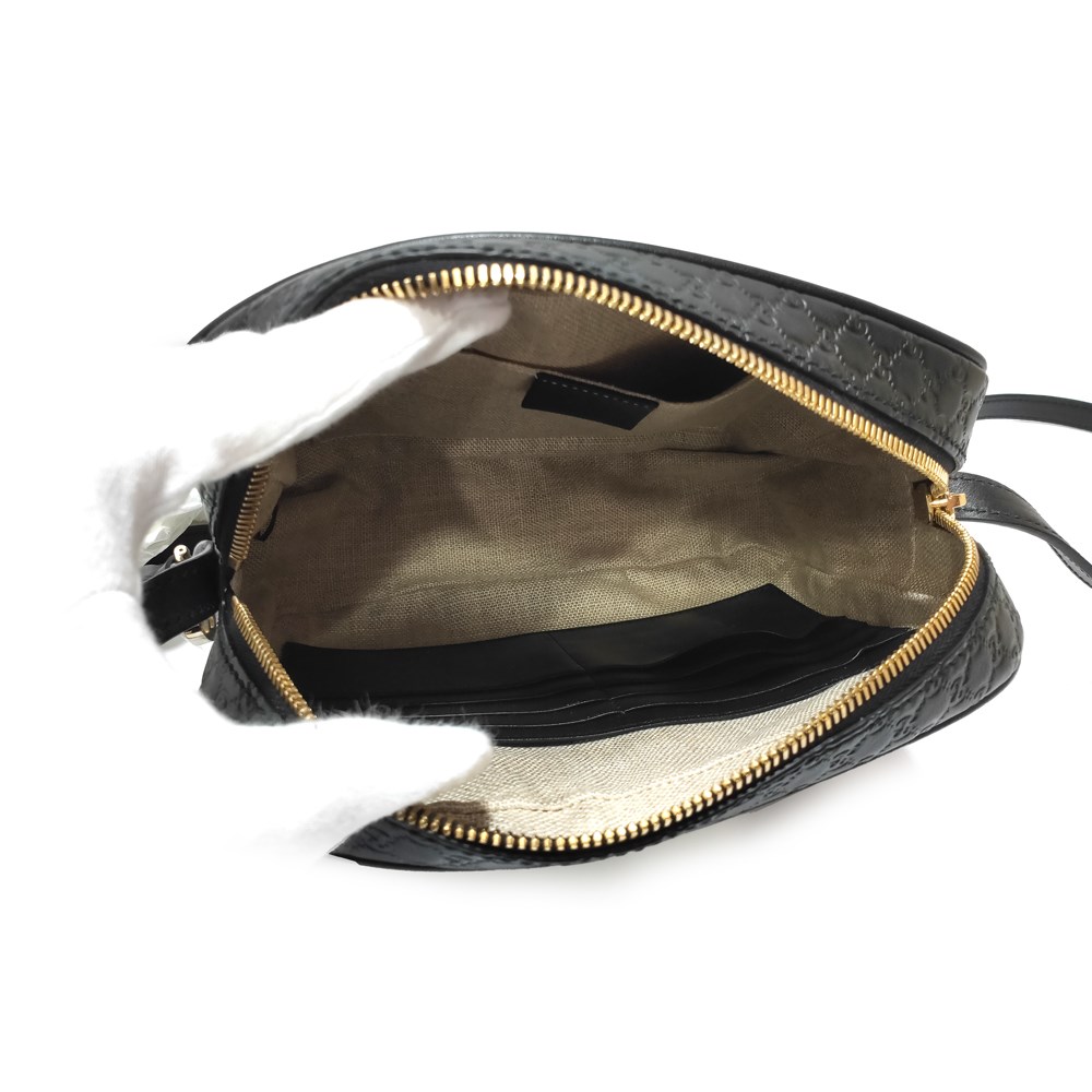 【GUCCI 古馳】 449413 經典Guccissima壓紋肩背斜背相機包(黑色)