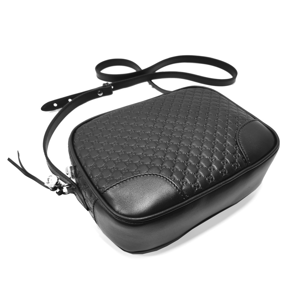 【GUCCI 古馳】 449413 經典Guccissima壓紋肩背斜背相機包(黑色)
