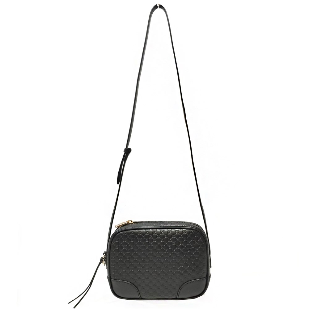 【GUCCI 古馳】 449413 經典Guccissima壓紋肩背斜背相機包(黑色)