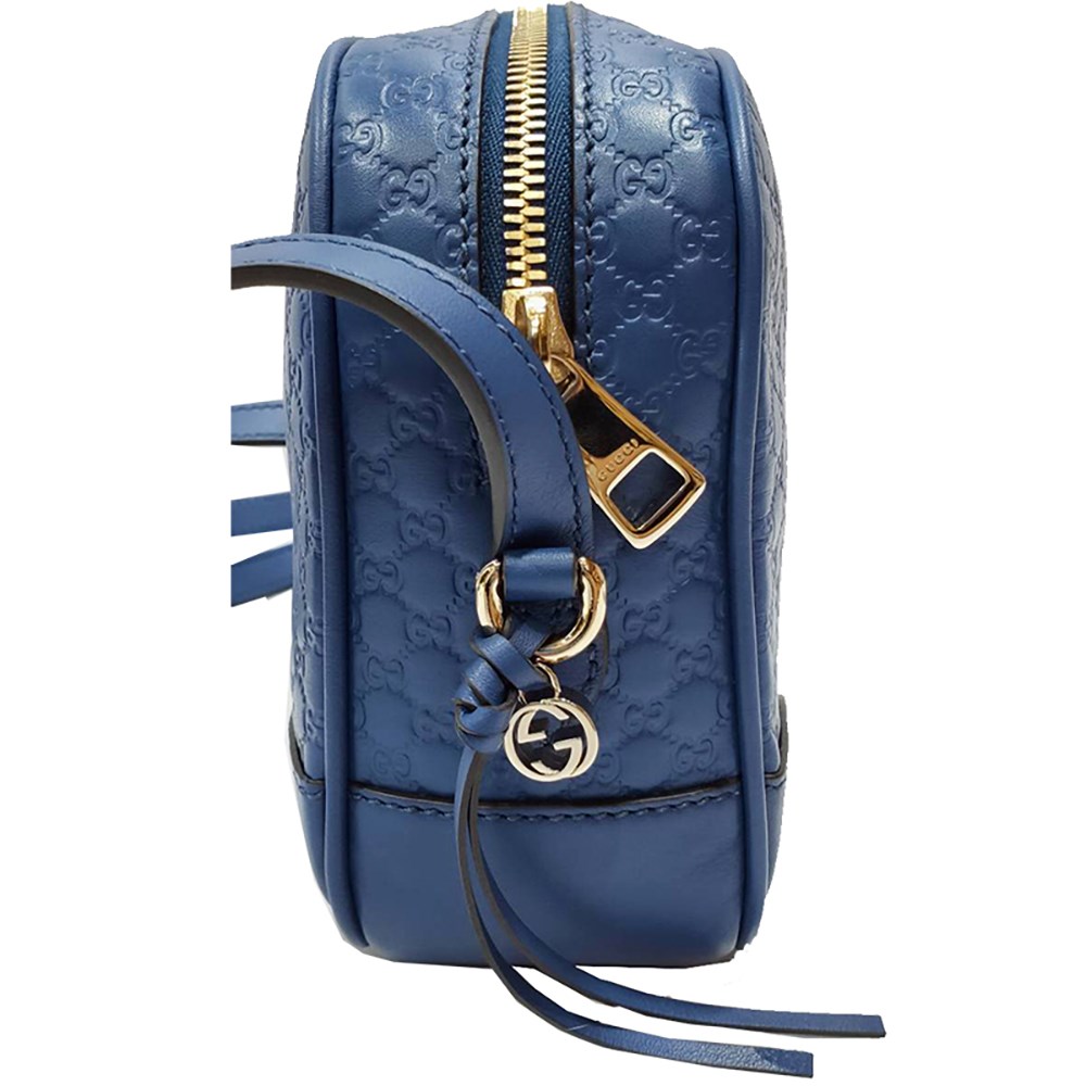 【GUCCI 古馳】 449413 經典Guccissima壓紋肩背斜背相機包(藍色)
