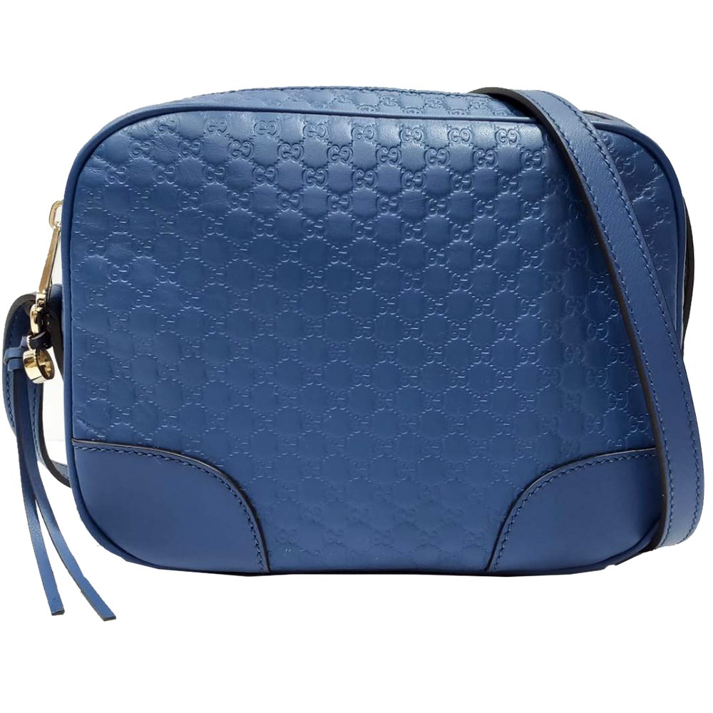 【GUCCI 古馳】 449413 經典Guccissima壓紋肩背斜背相機包(藍色)
