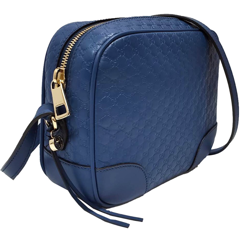 【GUCCI 古馳】 449413 經典Guccissima壓紋肩背斜背相機包(藍色)