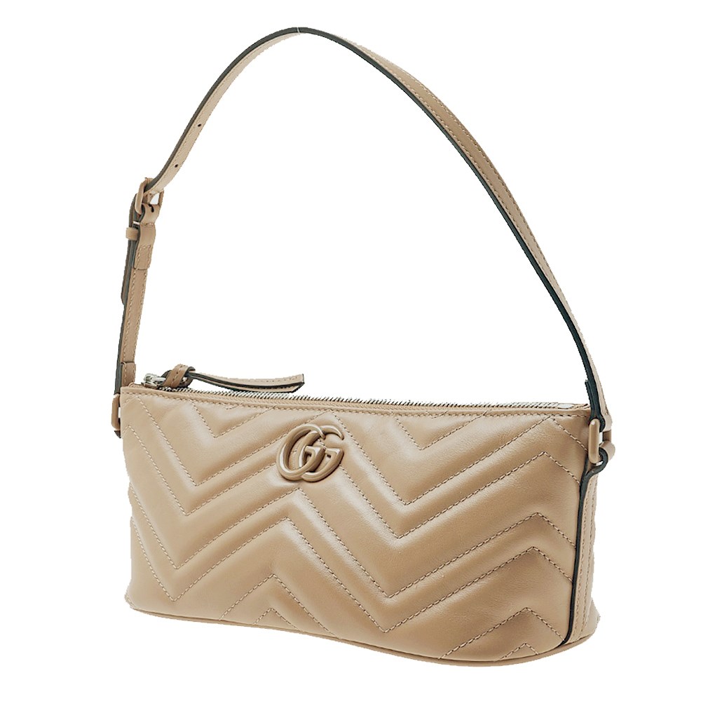 【GUCCI 古馳】 739166 經典Marmont系列絎縫牛皮手提肩背包腋下包(膚色)