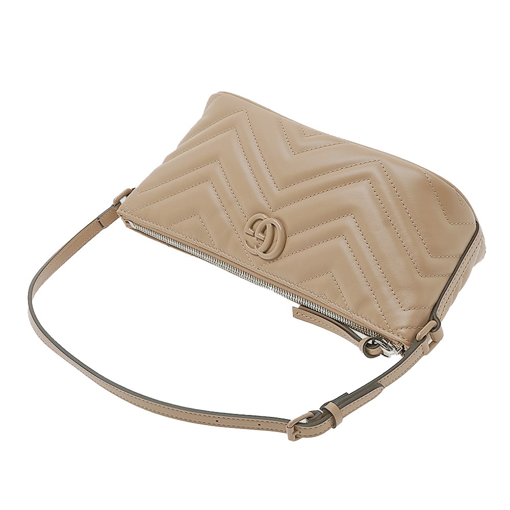 【GUCCI 古馳】 739166 經典Marmont系列絎縫牛皮手提肩背包腋下包(膚色)