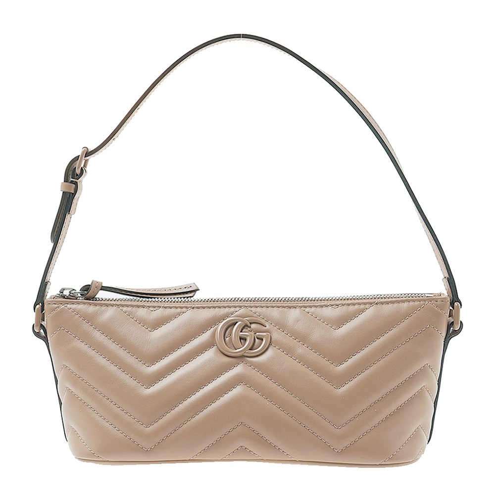 【GUCCI 古馳】 739166 經典Marmont系列絎縫牛皮手提肩背包腋下包(膚色)