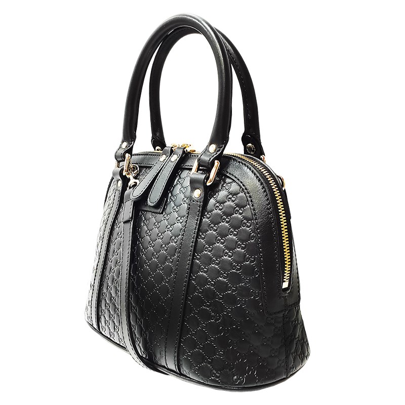 【GUCCI 古馳】449654 經典Guccissima壓紋全皮手提/斜背迷你兩用貝殼包(黑色)
