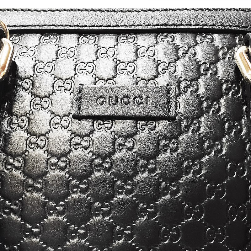 【GUCCI 古馳】449654 經典Guccissima壓紋全皮手提/斜背迷你兩用貝殼包(黑色)