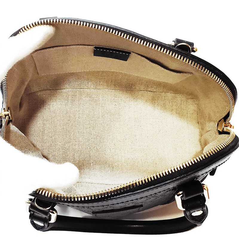 【GUCCI 古馳】449654 經典Guccissima壓紋全皮手提/斜背迷你兩用貝殼包(黑色)
