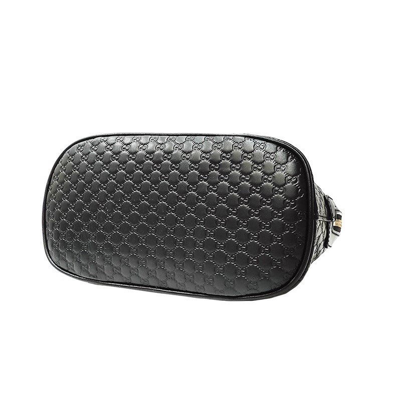【GUCCI 古馳】449654 經典Guccissima壓紋全皮手提/斜背迷你兩用貝殼包(黑色)