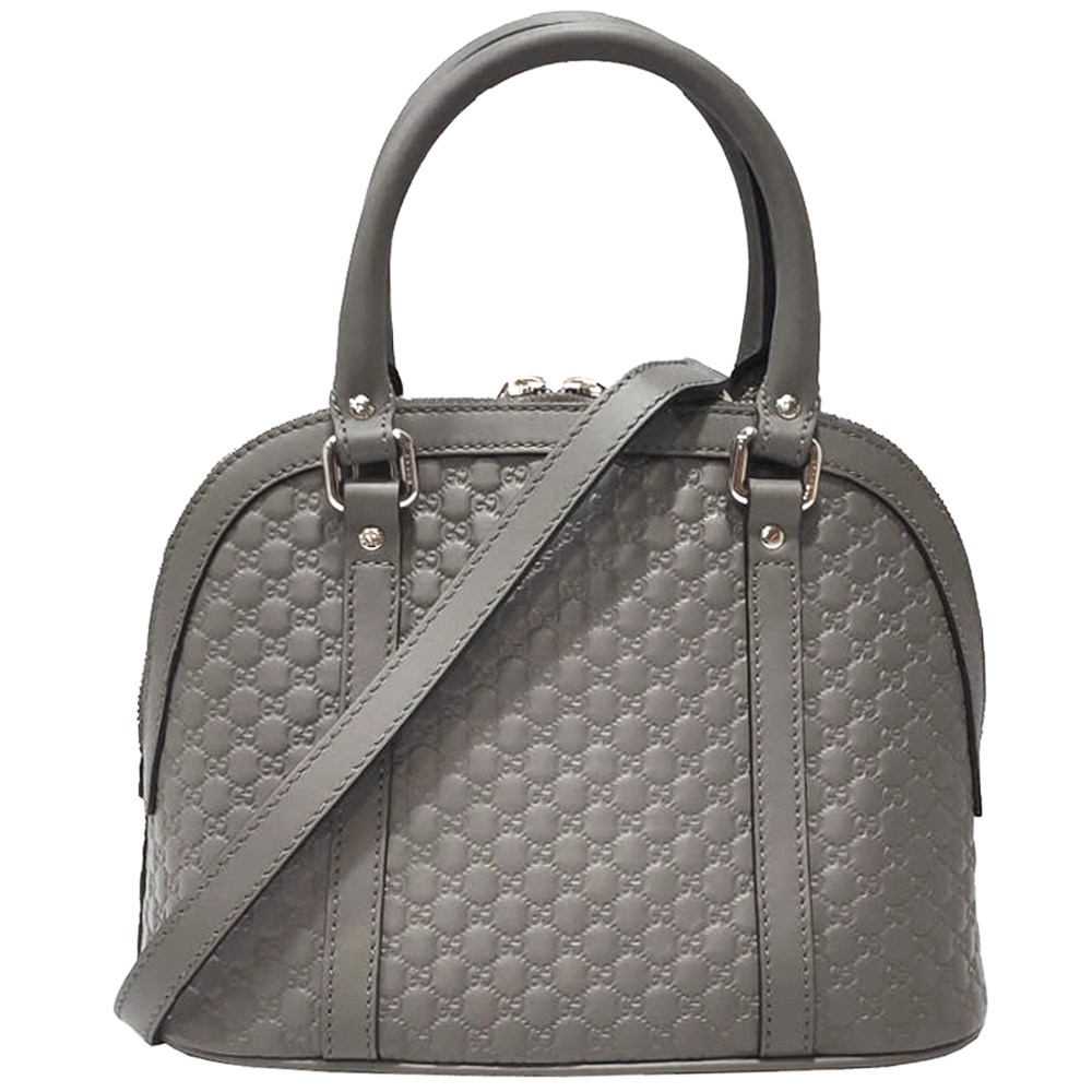 【GUCCI 古馳】449654 經典Guccissima壓紋全皮手提/斜背迷你兩用貝殼包(灰色)