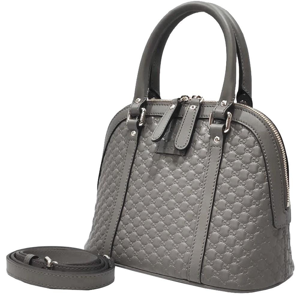 【GUCCI 古馳】449654 經典Guccissima壓紋全皮手提/斜背迷你兩用貝殼包(灰色)
