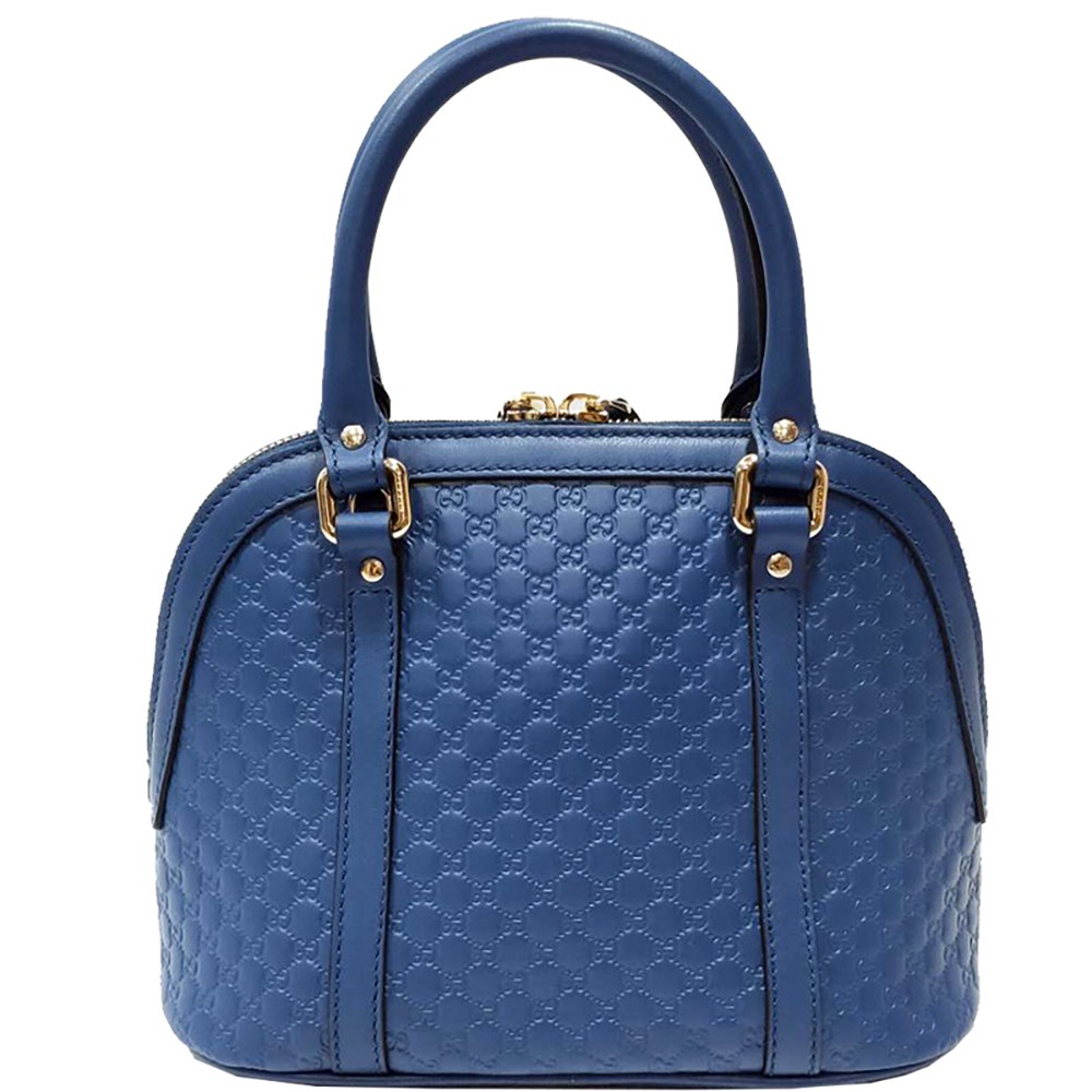 【GUCCI 古馳】449654 經典Guccissima壓紋全皮手提/斜背迷你兩用貝殼包(藍色)