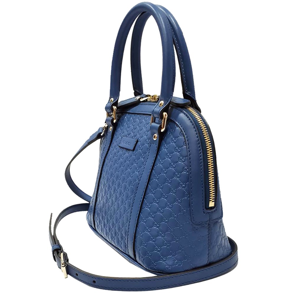 【GUCCI 古馳】449654 經典Guccissima壓紋全皮手提/斜背迷你兩用貝殼包(藍色)