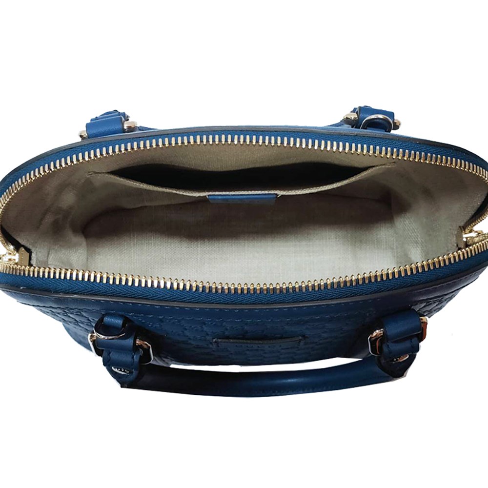 【GUCCI 古馳】449654 經典Guccissima壓紋全皮手提/斜背迷你兩用貝殼包(藍色)