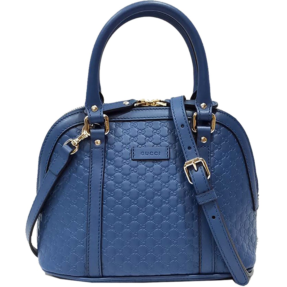 【GUCCI 古馳】449654 經典Guccissima壓紋全皮手提/斜背迷你兩用貝殼包(藍色)