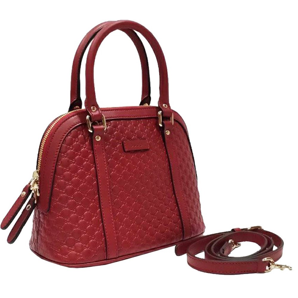 【GUCCI 古馳】449654 經典Guccissima壓紋全皮手提/斜背迷你兩用貝殼包(紅色)