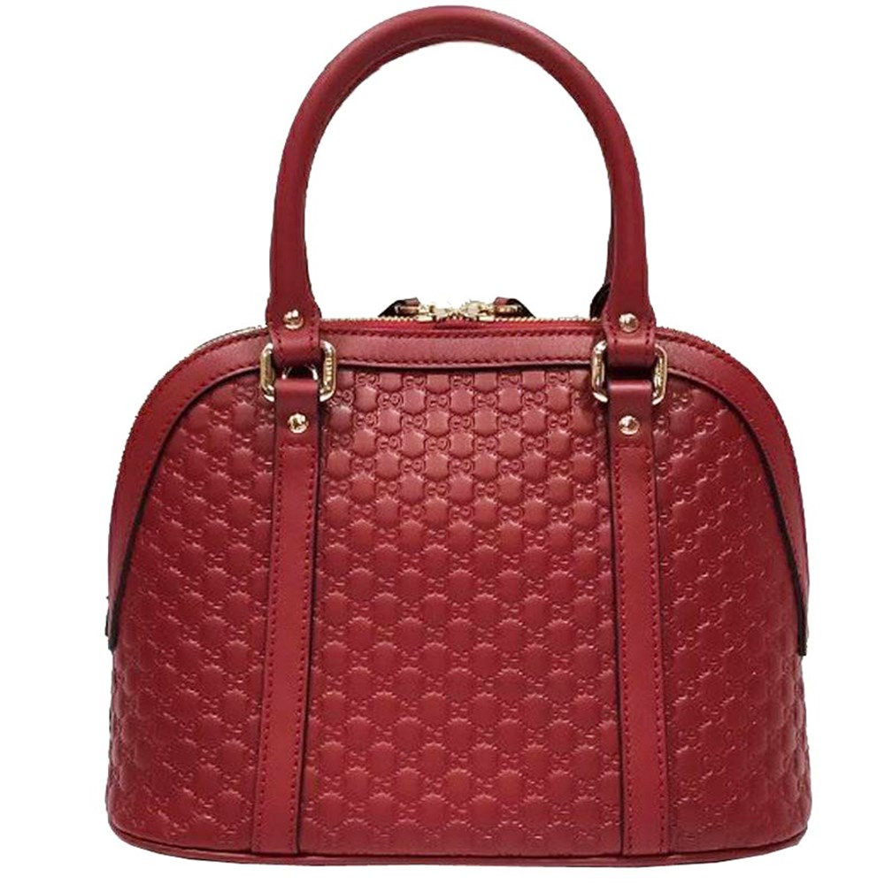 【GUCCI 古馳】449654 經典Guccissima壓紋全皮手提/斜背迷你兩用貝殼包(紅色)