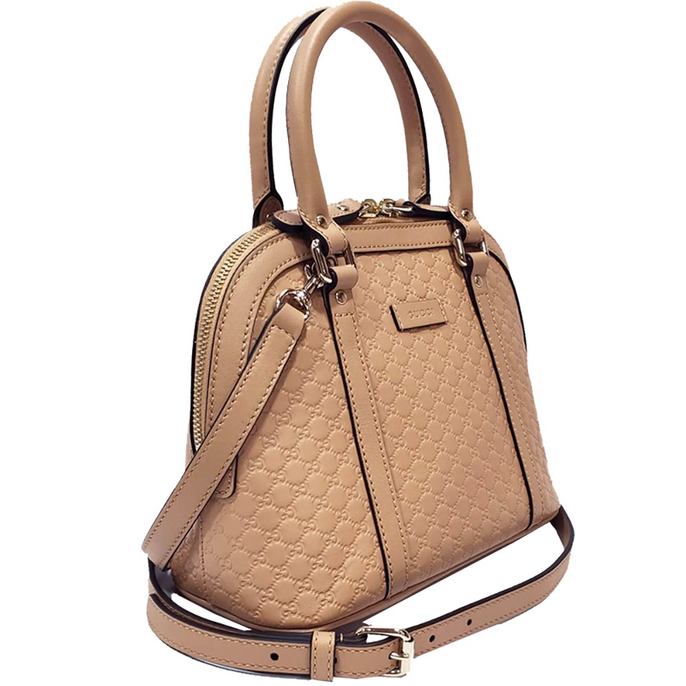 【GUCCI 古馳】449654 經典Guccissima壓紋全皮手提/斜背迷你兩用貝殼包(膚色)