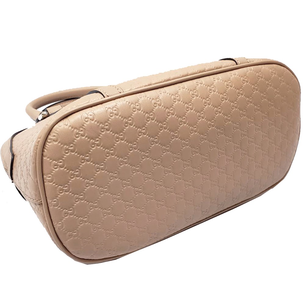 【GUCCI 古馳】449654 經典Guccissima壓紋全皮手提/斜背迷你兩用貝殼包(膚色)