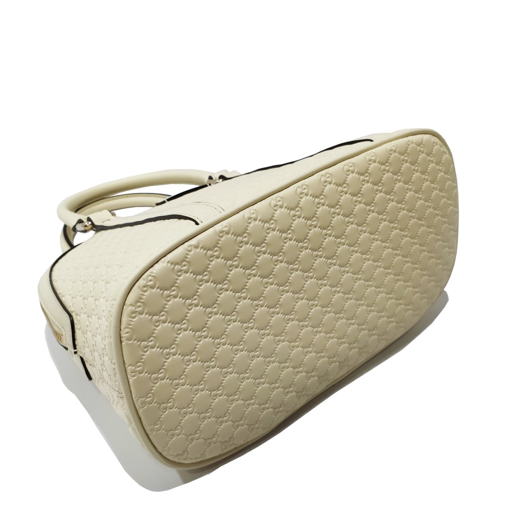 【GUCCI 古馳】449654 經典Guccissima壓紋全皮手提/斜背迷你兩用貝殼包(米白色)
