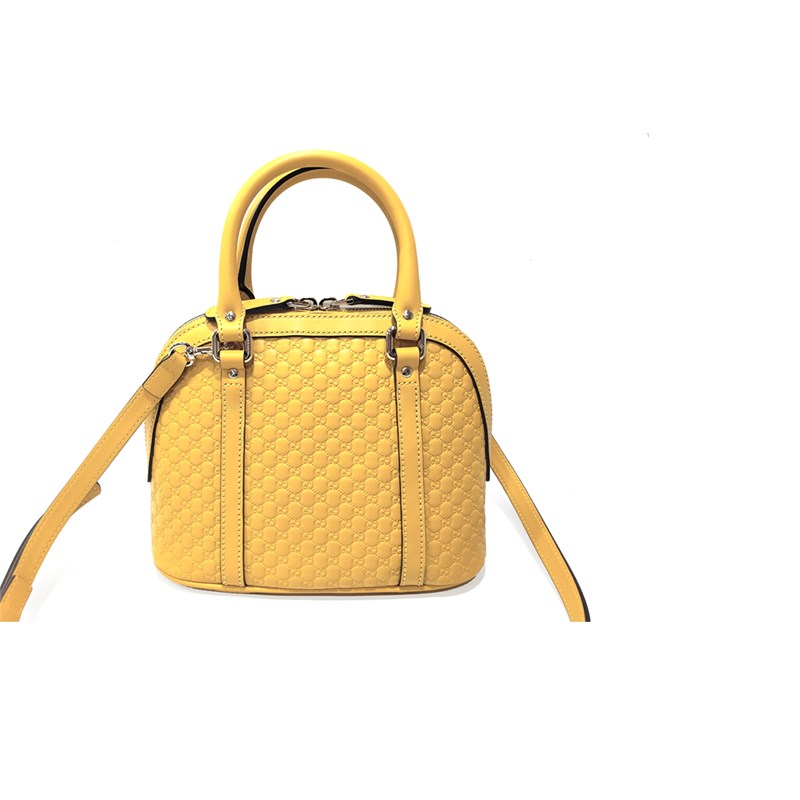 【GUCCI 古馳】449654 經典Guccissima壓紋全皮手提/斜背迷你兩用貝殼包(黃色)