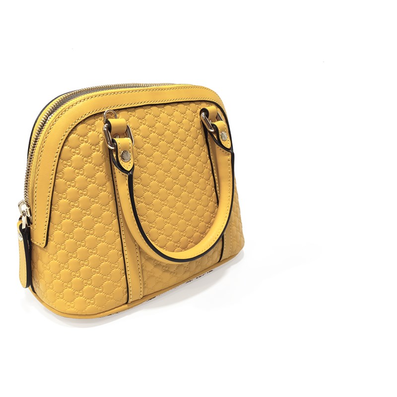 【GUCCI 古馳】449654 經典Guccissima壓紋全皮手提/斜背迷你兩用貝殼包(黃色)