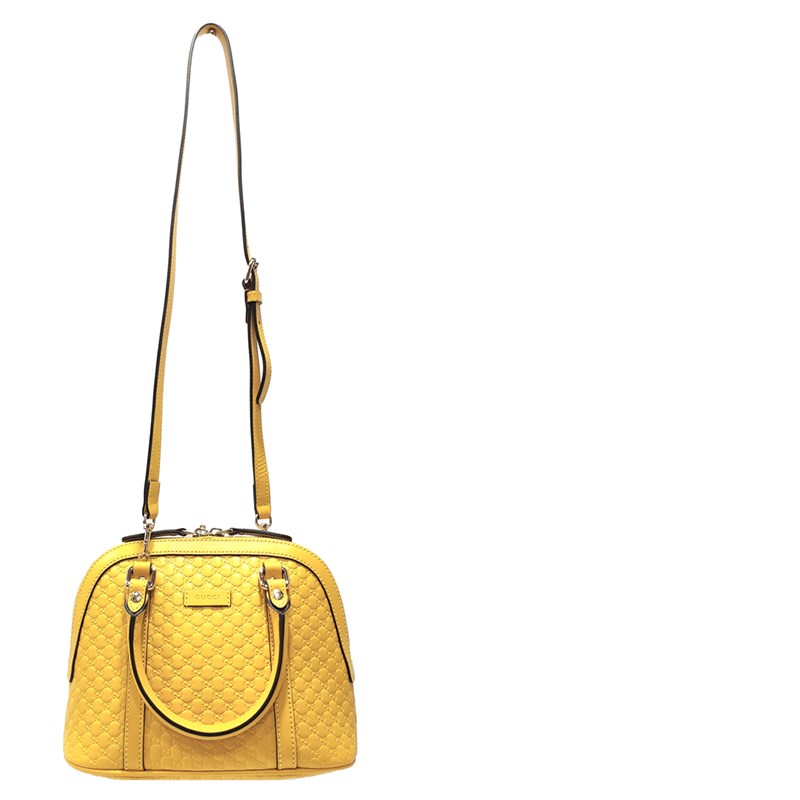 【GUCCI 古馳】449654 經典Guccissima壓紋全皮手提/斜背迷你兩用貝殼包(黃色)