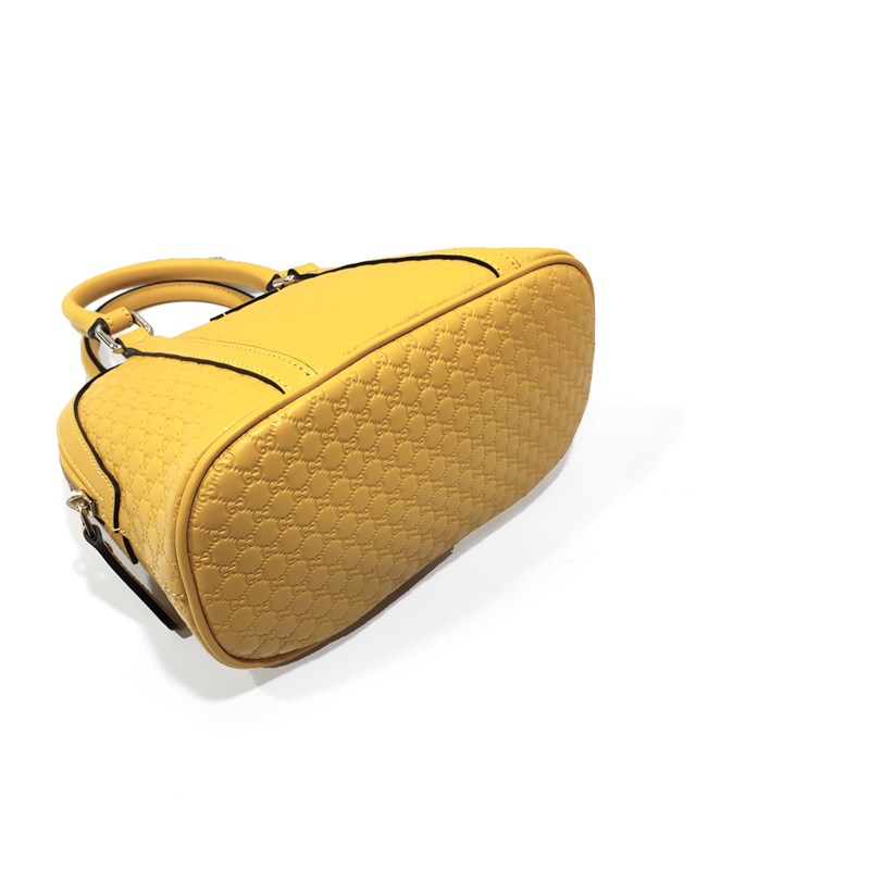 【GUCCI 古馳】449654 經典Guccissima壓紋全皮手提/斜背迷你兩用貝殼包(黃色)