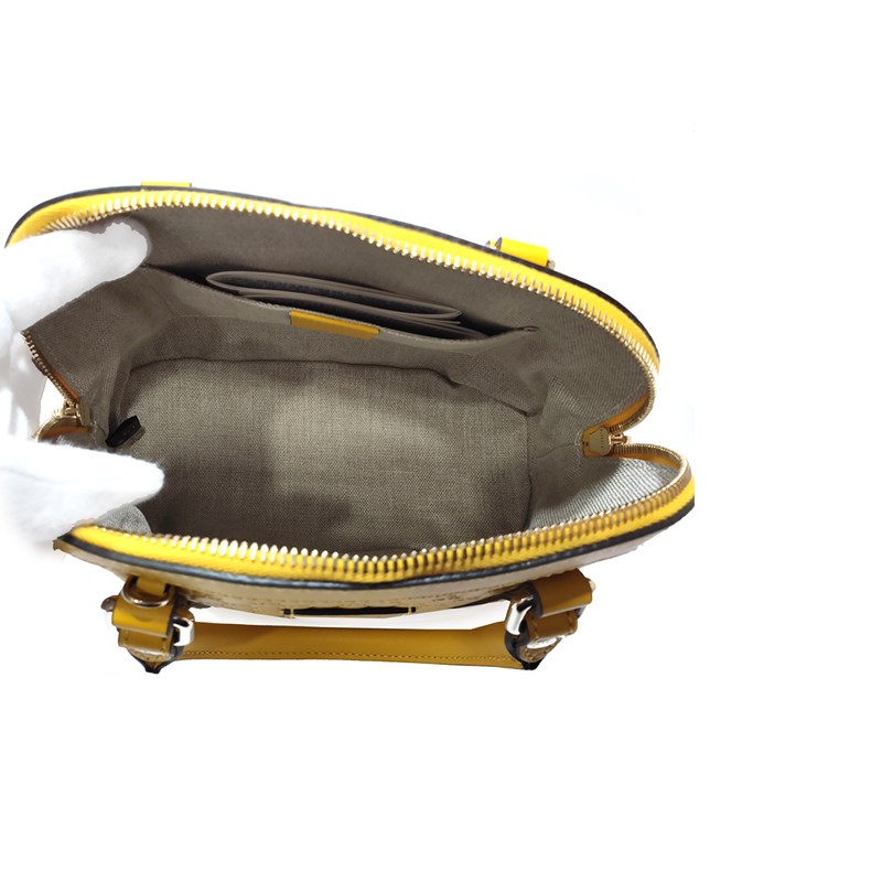 【GUCCI 古馳】449654 經典Guccissima壓紋全皮手提/斜背迷你兩用貝殼包(黃色)